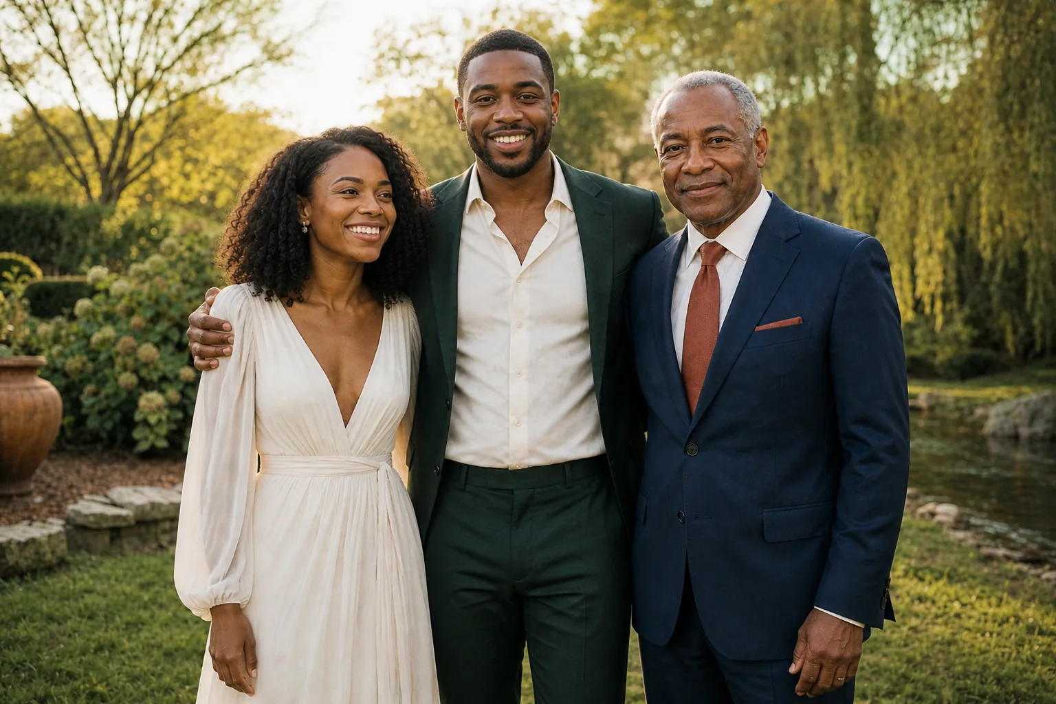 Maya and Jordan posing with Dad for the other separate family-formal photograph