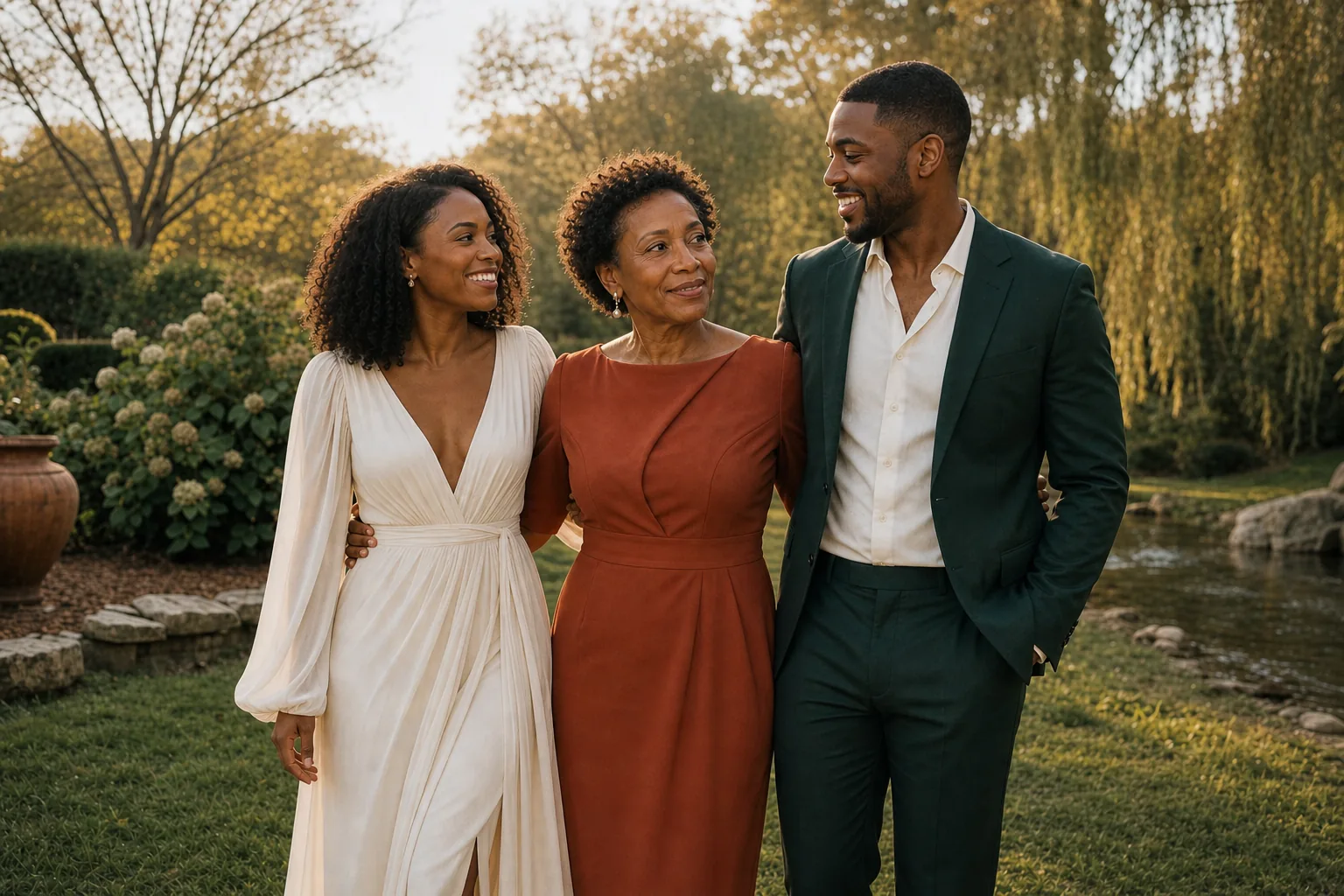 Maya and Jordan posing with Mom for one separate family-formal photograph