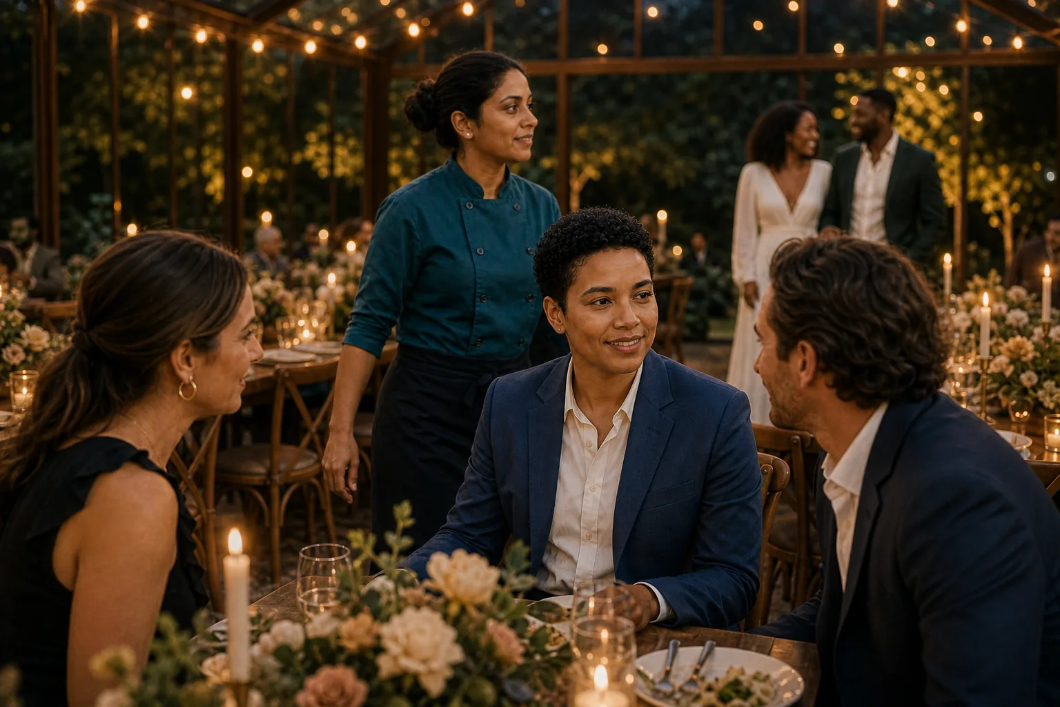 Avery Stone relaxing with other guests at Table 3 during the wedding reception